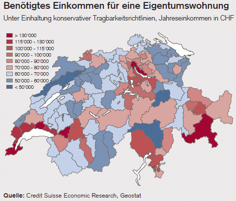 Benötigter Bruttolohn für Wohneigentum nach Kanton