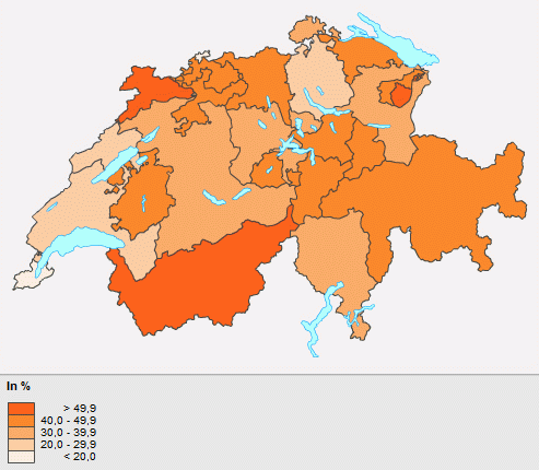 Grafik vom BfS zur Wohneigentumsquote je Kanton in der Schweiz