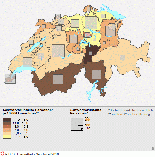 Schwere Unfälle je 10'000 Einwohner nach Kanton