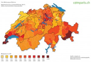 Vergleich Angebotsmieten auf CH-Karte